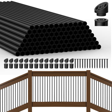 105 Pack 36" Aluminum Deck Balusters, 3/4" Round Railing Spindles with Connectors and Screw, Hollow Metal Balusters