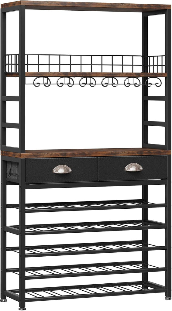 Wine Cabinet with Storage, Wine Rack Freestanding Floor, 6-Tier with Tabletop, Drawer and Wine Storage Bars