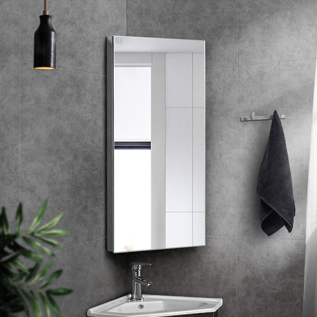 24-inch 304 Stainless Steel Corner Medicine Cabinet with Mirror- Left