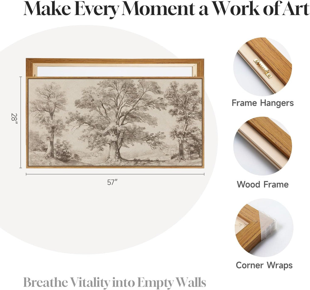 Framed Vintage Landscape Canvas Wall Art , Extra Large Horizontal Rustic Tree Botanical Picture Prints Paintings