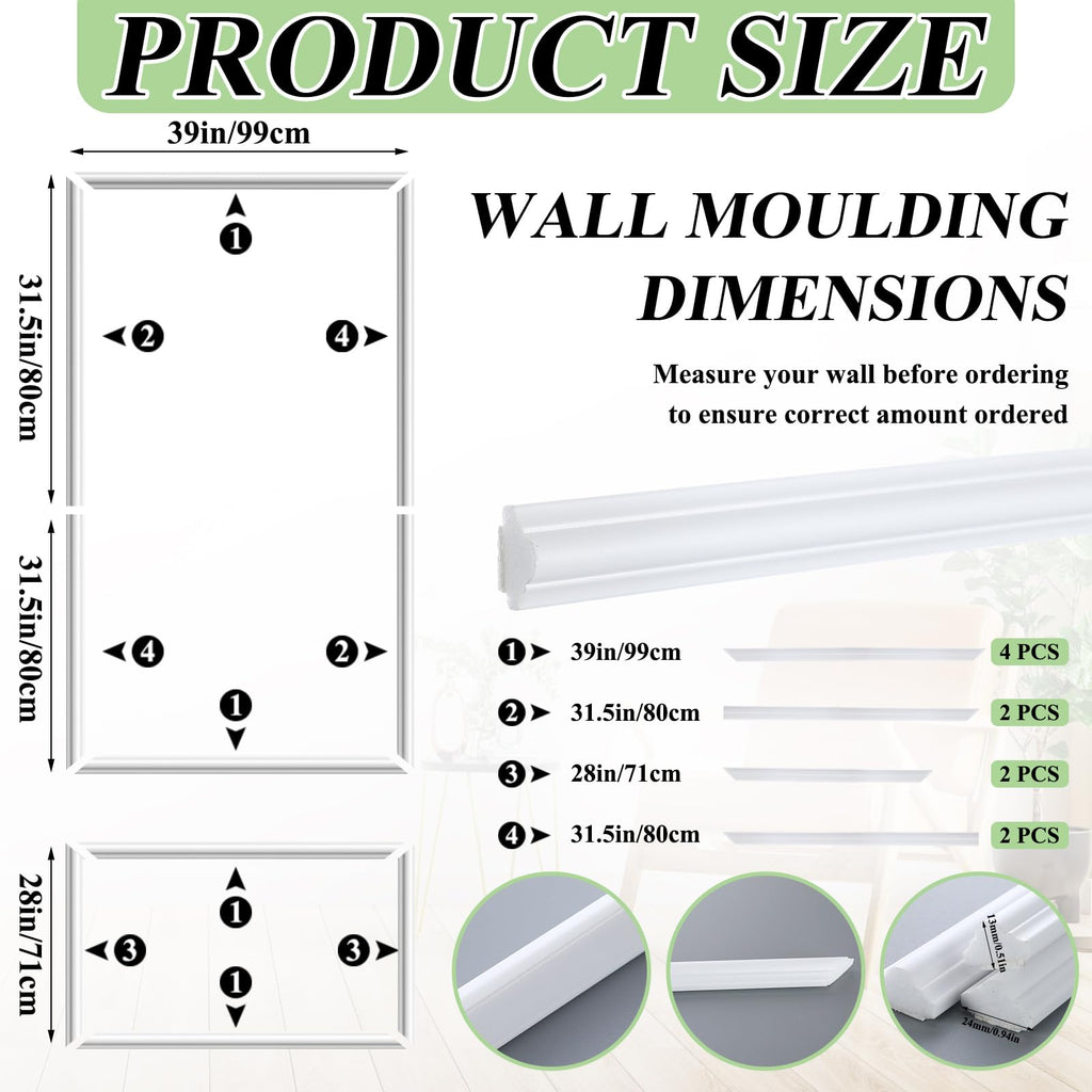 3set Peel and Stick Wall Molding Kit 3D Premade, 39x63in
