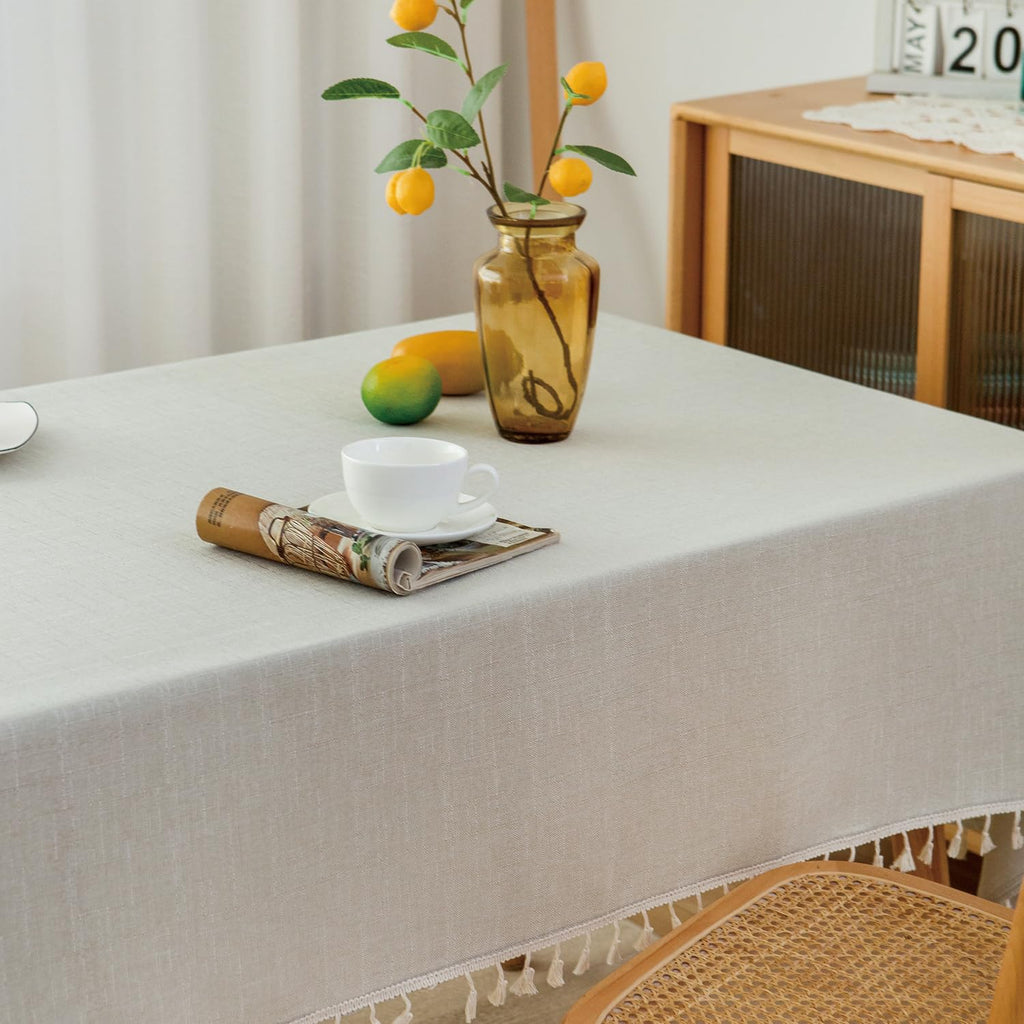 Linen Tablecloth with Boho Tassel, 54 X 78 Inch