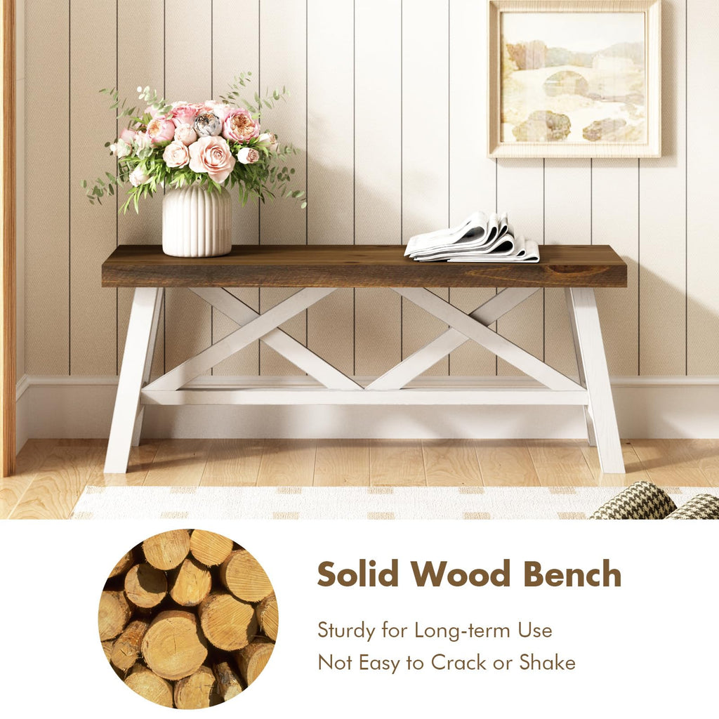 43" Farmhouse Solid Wood Bench, Rustic Entryway Bench, White