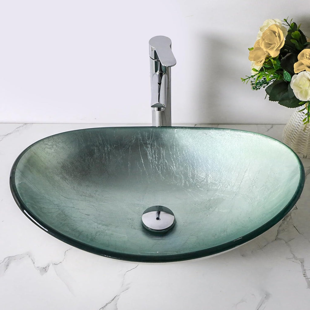 Bathroom Vessel Sink Modern Artistic Tempered Glass Basin Countertop Bowl Sink for Lavatory Vanity Cabinet