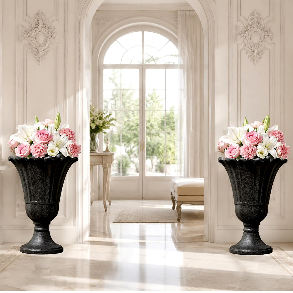 24" Tall Urn Planters for Outdoor Plants Set of 2 - Black Petal