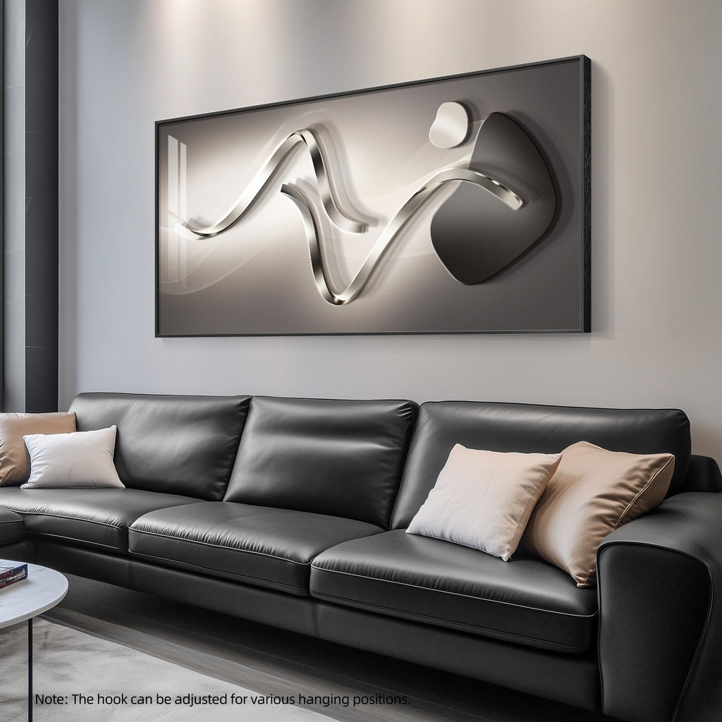Large Framed Black Gray Abstract Wall Art, Vertical 30x60