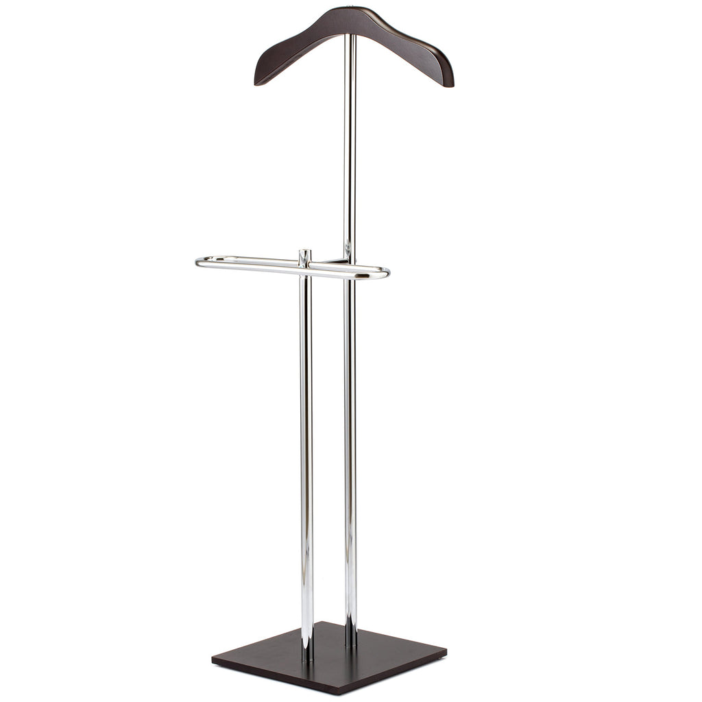 Brown Wood Metal Valet Suit Stand Garment Organizer Rack