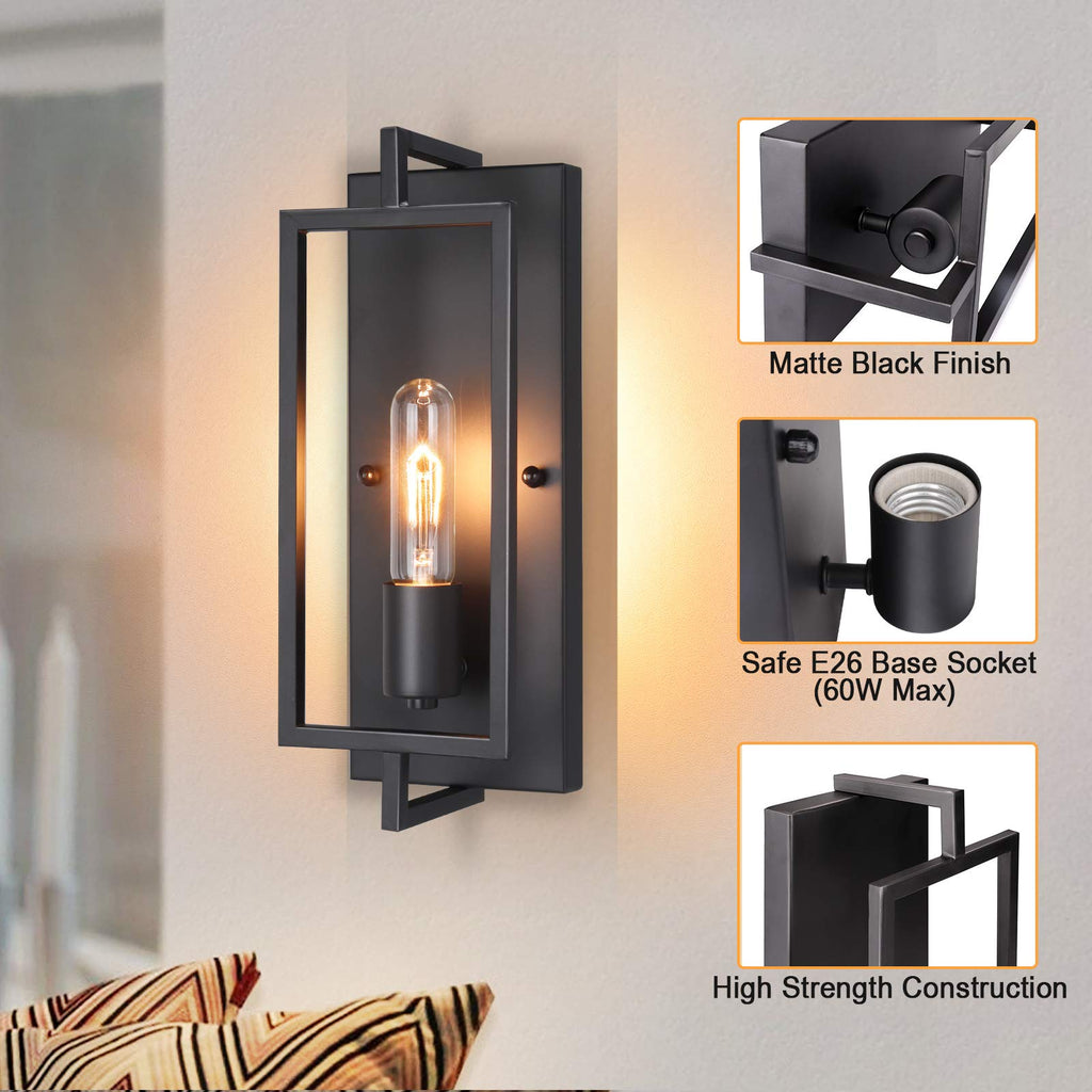 Industrial Wall Sconces Set of 2 Large, Black, Hardwired
