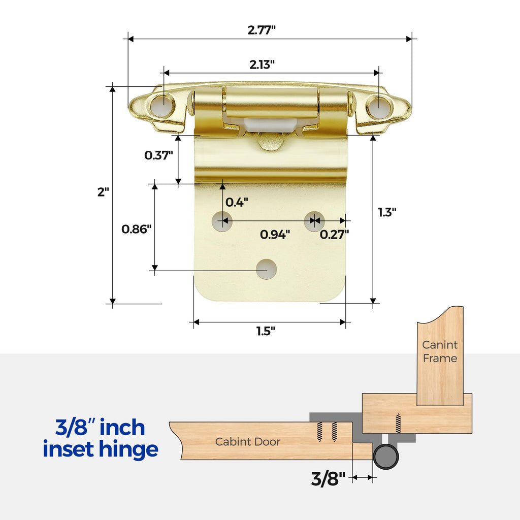 3/8" Inset Gold Cabinet Hinges 30 Pack (15 Pairs)