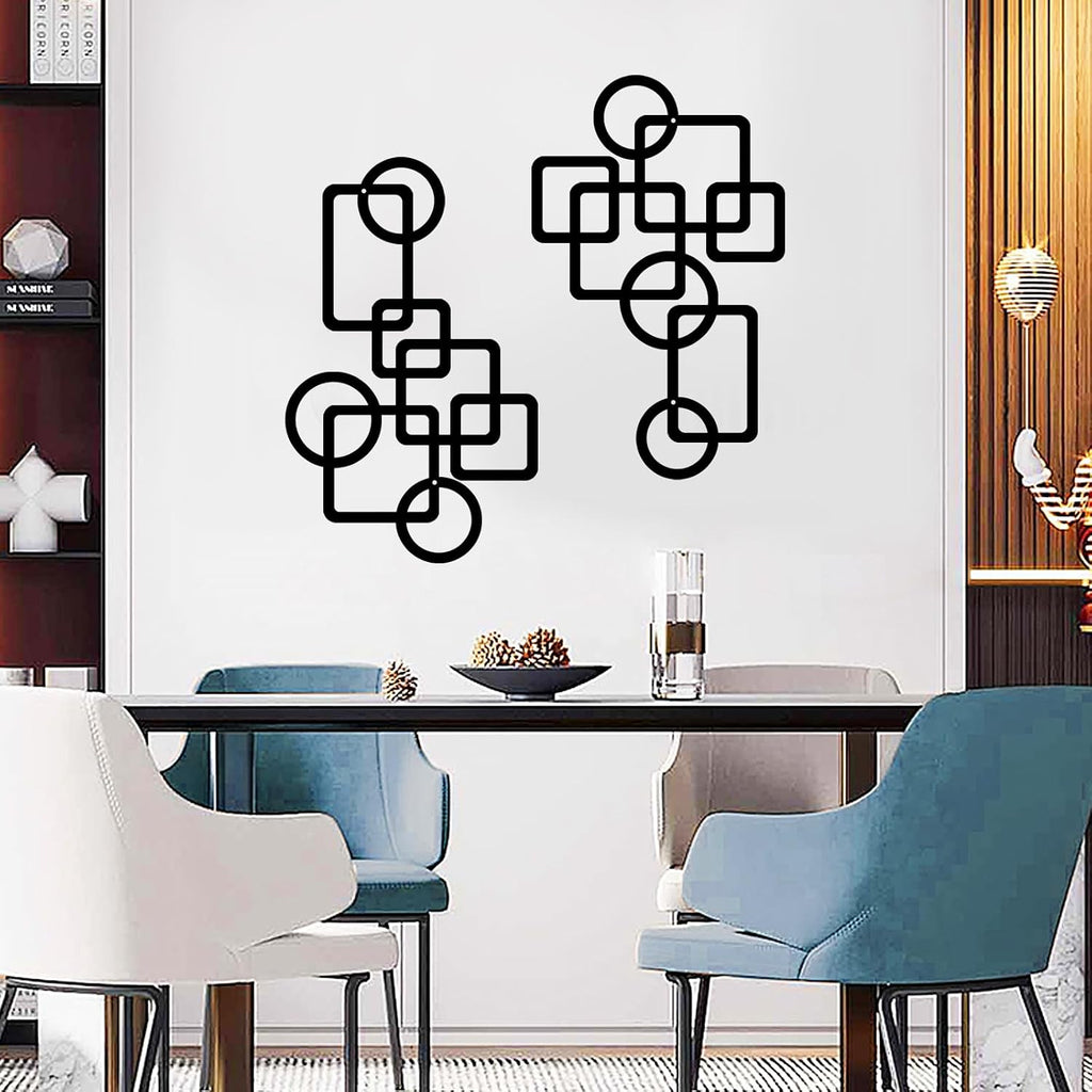 Black Abstract Metal Wall Art Decoration Minimalist Decor 3D Textured Square Logo Metal Wall Sculpture Bedroom - Set of 2