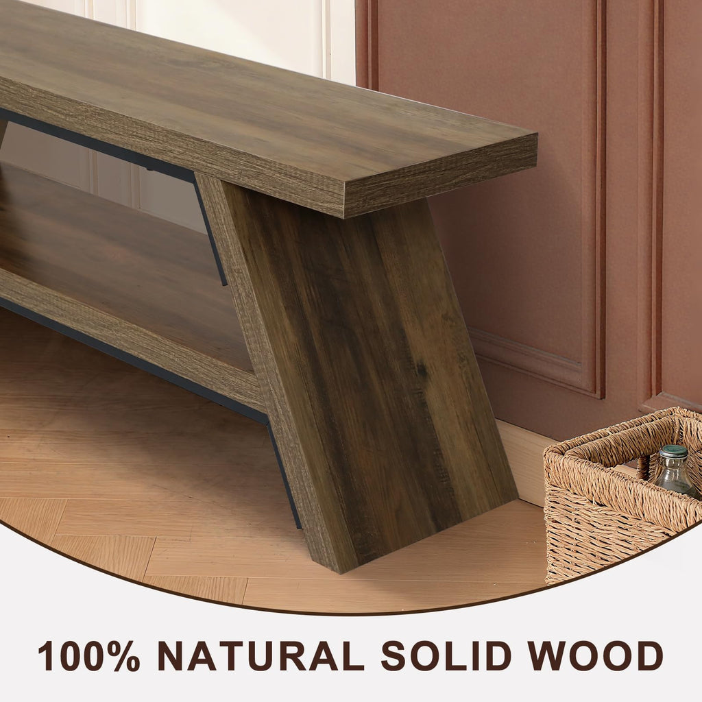 2-Tier Shoe Storage Bench, Solid Wood Entryway Stool Storage