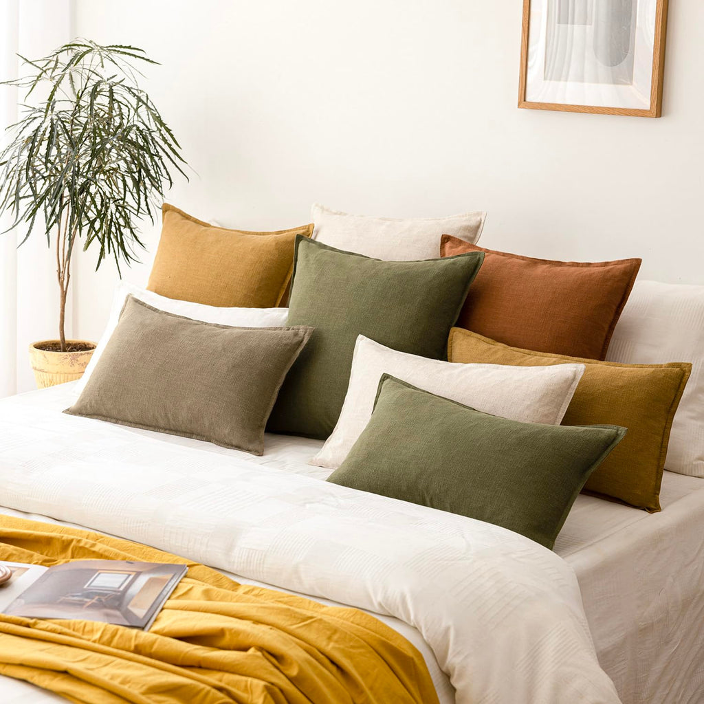 Linen Solid Decorative Throw Pillow Covers 16x16 Olive Green