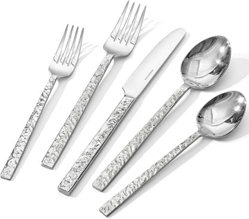 40 Pieces Hammered Silverware Set for 8, 18/10 Stainless Steel Heavy Duty Flatware Set, Tableware Cutlery Utensil Sets