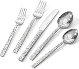 40 Pieces Hammered Silverware Set for 8, 18/10 Stainless Steel Heavy Duty Flatware Set, Tableware Cutlery Utensil Sets