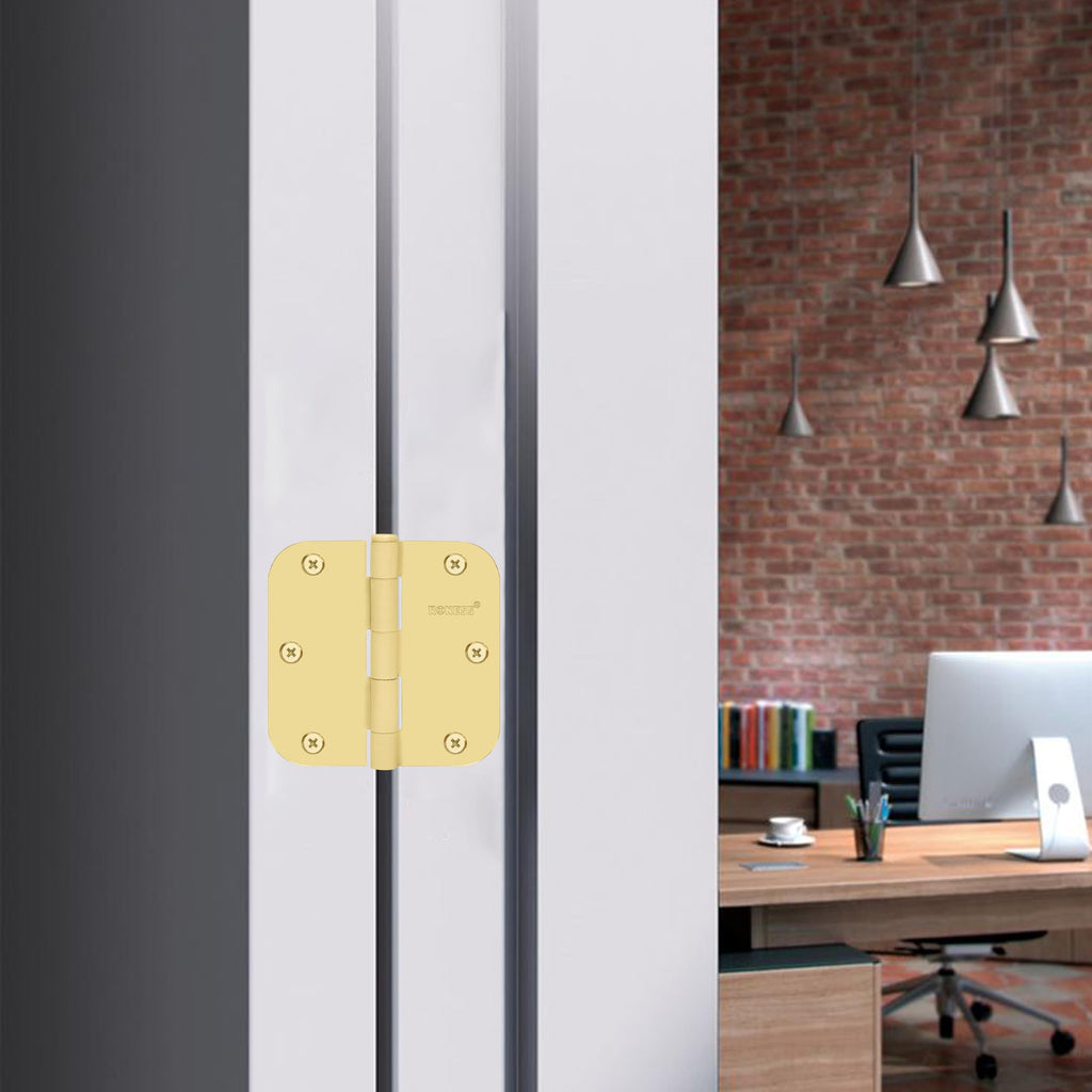 24 Pack Polished Gold Door Hinges 3.5 Inch, 5/8" Radius Rounded, Standard Residential for Doors 3 1⁄2", Sturdy Hinges