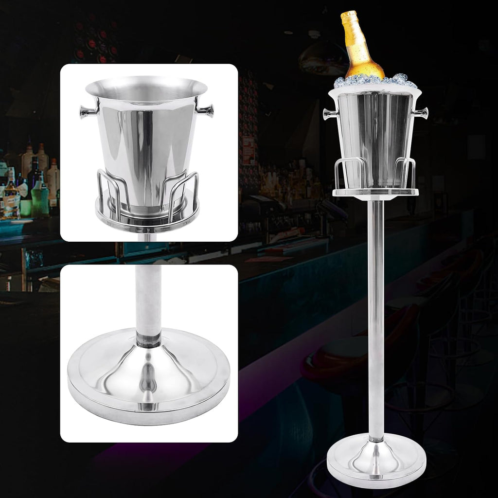 Champagne Ice Bucket with Stand, 5L/1.1Gal Stainless Steel Wine Bucket on Stand Ice Cube Chiller Container Standing