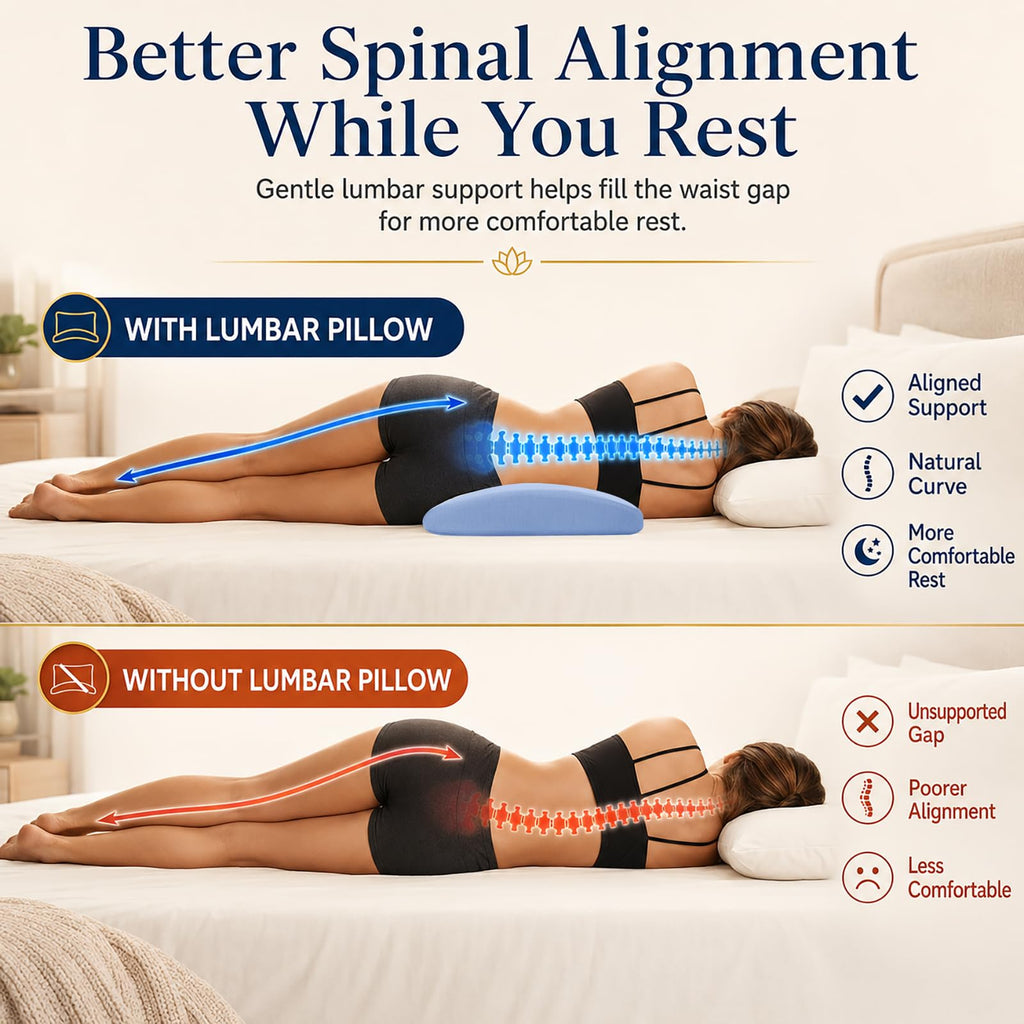 Lumbar Pillow for Sleeping, Lumbar Support Pillow for Bed for Back Pain Relief, Memory Foam Lower Back Pillow for