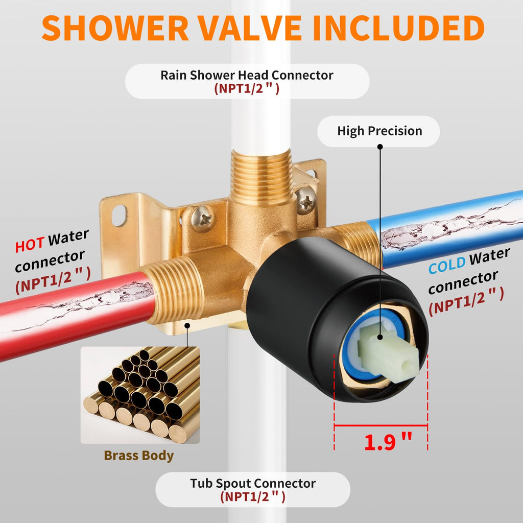 Tub Shower Faucet Set With Head & Spout Black