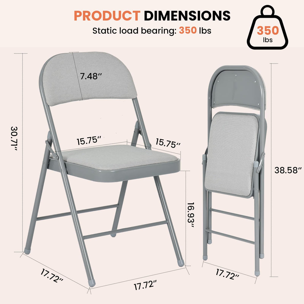 4 Pack Gray Padded Folding Chairs with Cushion and Back