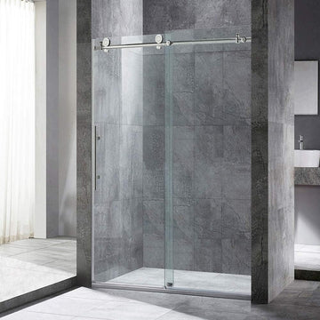 44-48"Wx76"H Frameless Shower Door, 3/8(10mm)Clear Tempered Glass with Explosion-Proof Film