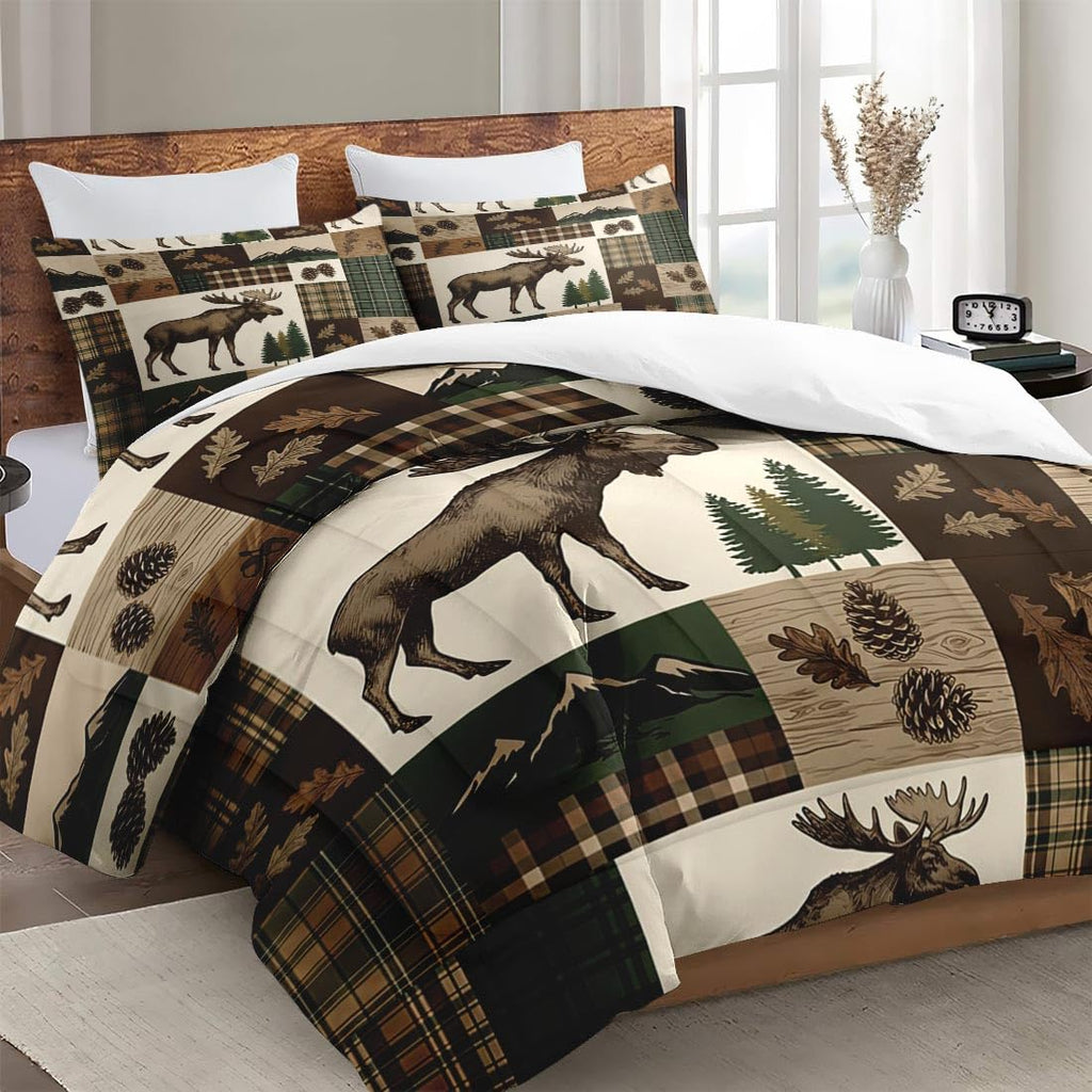 Comforter Set, 2 Pieces Rustic Plaid Bedding Set