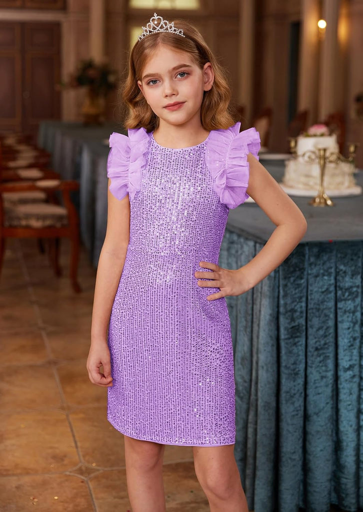 Girls Sequin Formal Pageant Fancy Party Ruffle Prom Maxi Dress