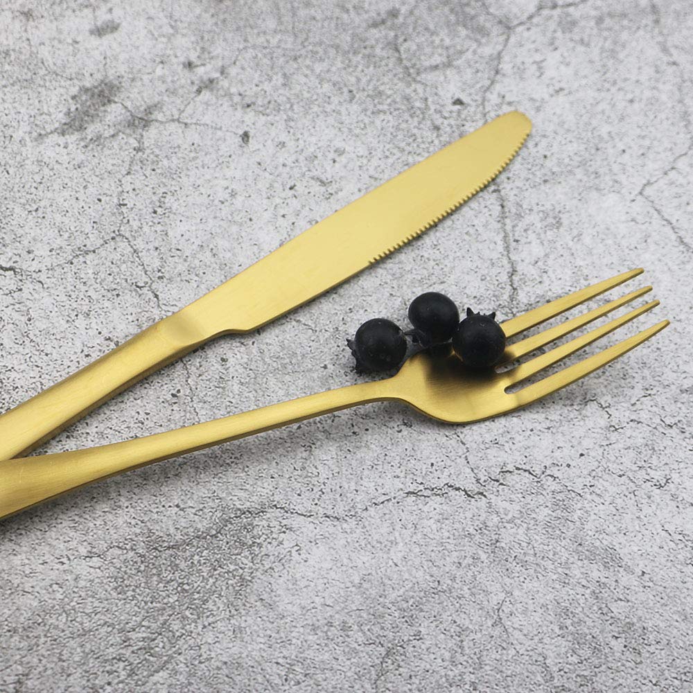 Matte Gold Silverware Set, 24-Piece Stainless Steel Flatware Set, Kitchen Utensil Set Service for 6, Tableware