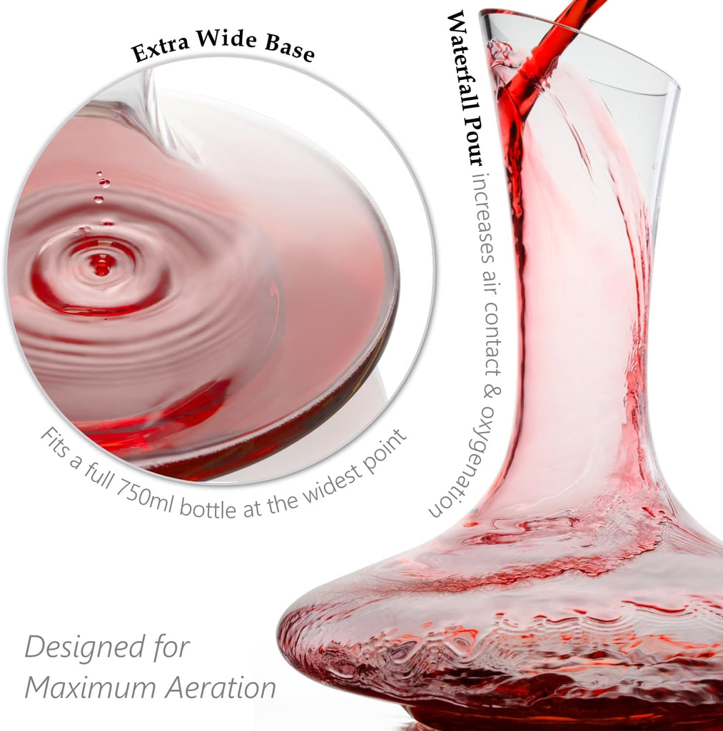 Wine Decanter & Accessories (Cork Stopper + Cleaning Beads) - 100% Lead-Free Crystal Wine Carafe - Unique Gift Idea