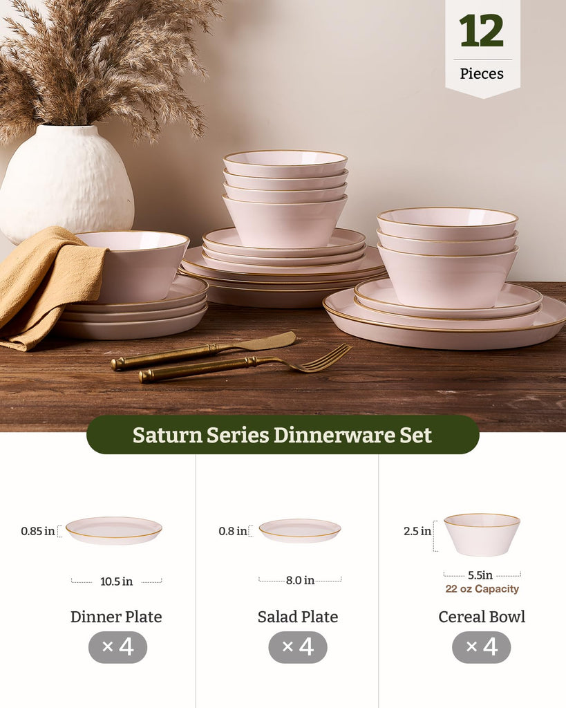 Saturn Dinnerware Sets, Ceramic Dishes for 4, Rimmed Plates, Bowls