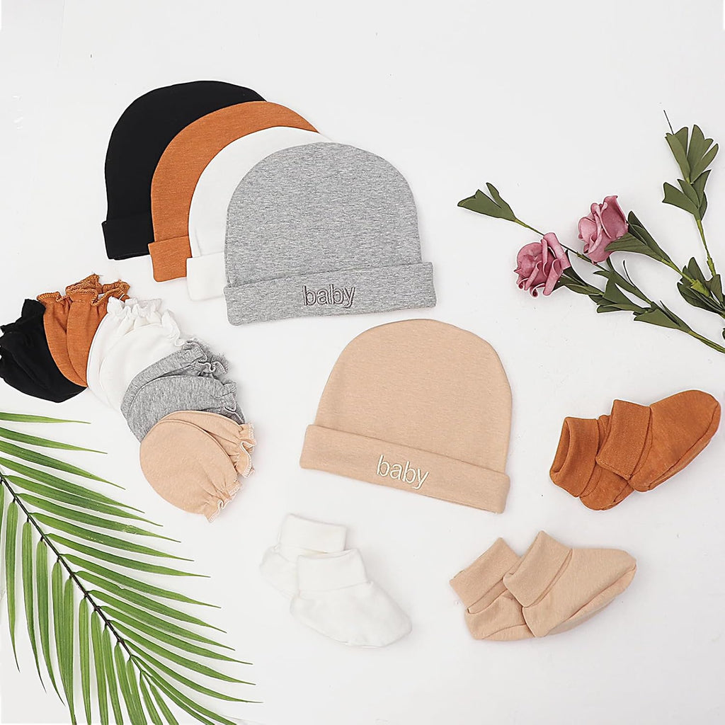 Newborn Baby Hat Mittens Socks Set Infant Cotton Beanie Gloves Thick Warm Socks for 0-6 Months Boys Girls