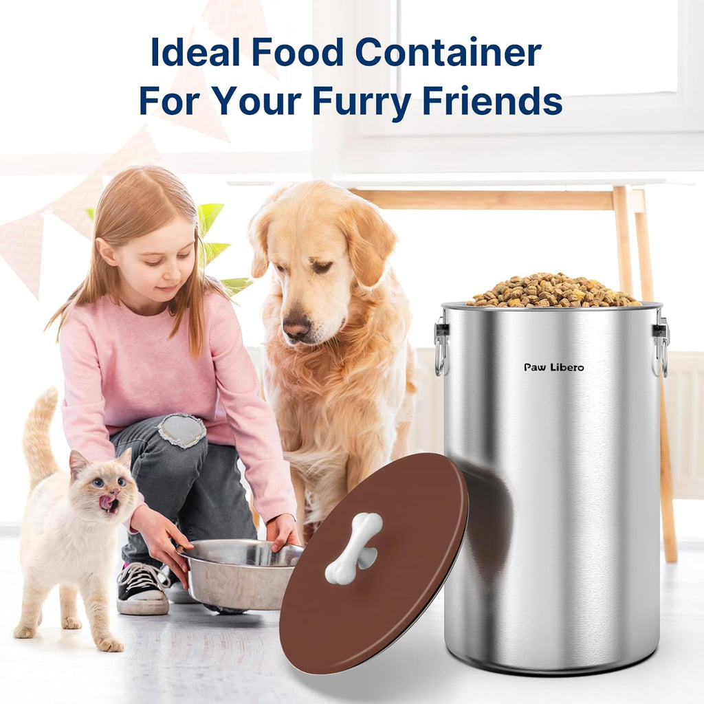 35 Lbs Stainless Steel Dog Food Storage Container with Airtight Lid & Ceramic Bone Handle, Large Metal Dog Food Bin