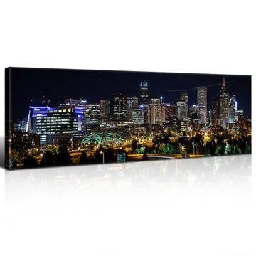 Denver Skyline Wall Black Night Colorado City Poster USA Cityscape Wall Decor Modern Building Skyscraper Painting