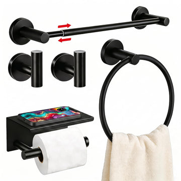Bathroom Hardware Set Wall, 16-24" Extendable Towel Bar, Black
