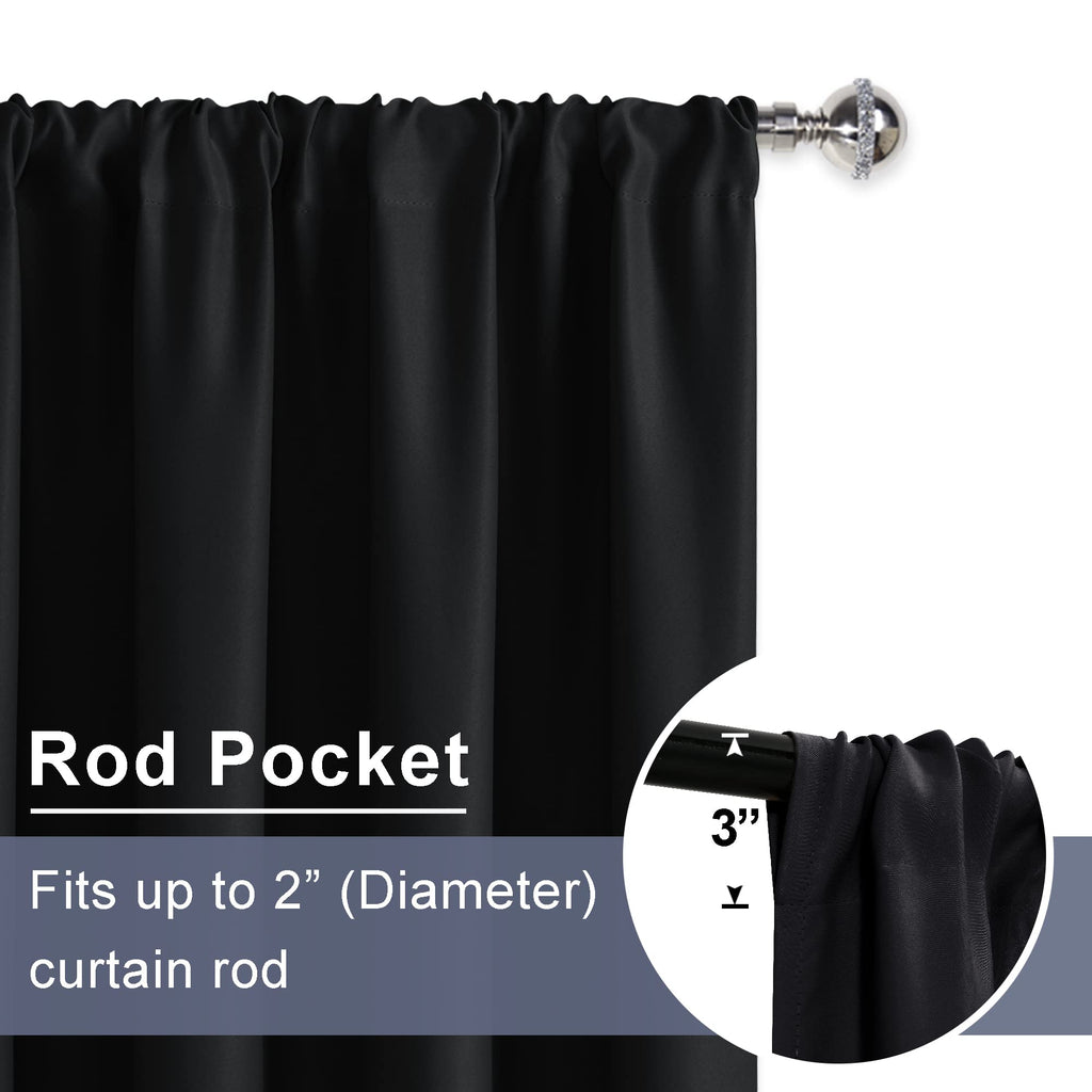 Blackout Curtains - Thermal Insulated Room Darkening Rod Pocket Curtains, Set of 2 Panels with Tiebacks, 38 x 84