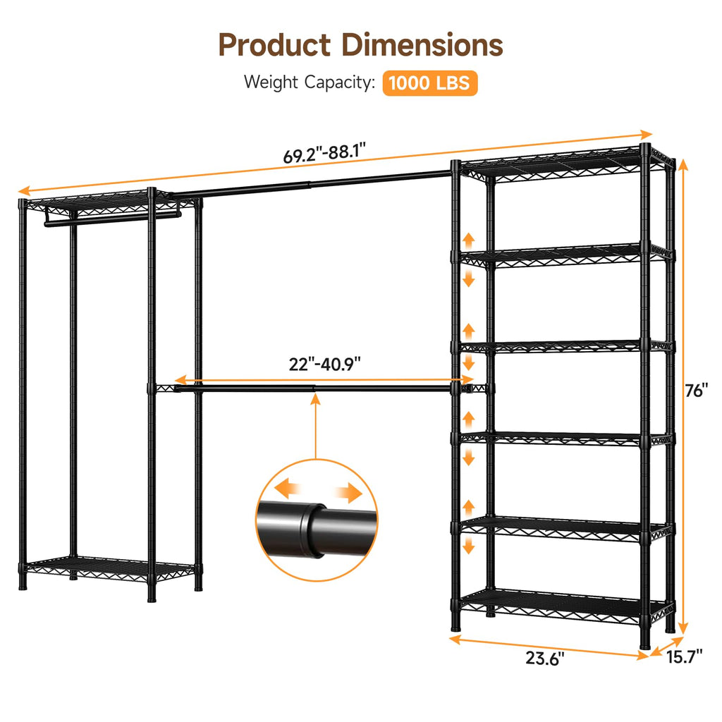 E3 Expandable Freestanding Closet Organizer System, Portable Closet