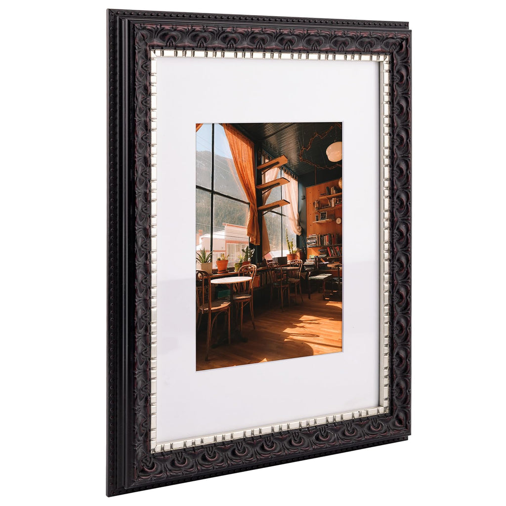 9x12 Black & Silver Photo Frame Mat for 6x8 Real Glass