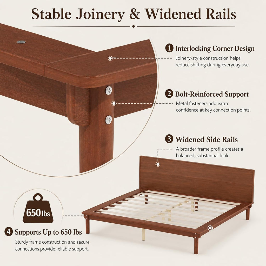 Wood Bed Frame with Headboard & 8.8" Under Bed Storage