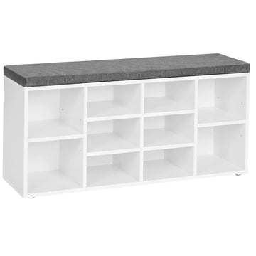 Shoe Bench with Cushion, 10 Compartments, 11.8 x 40.9 x 18.9 Inches