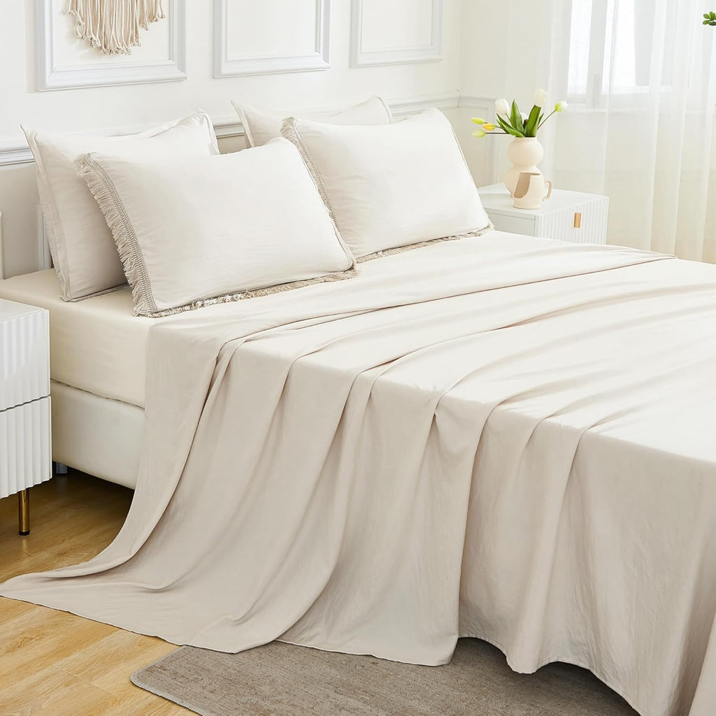 Queen Comforter Set Beige -7 Pieces Bed in a Bag Queen Boho Soft Lightweight Bedding Sets