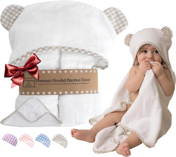 Premium Organic Baby Towel Set - Soft Viscose Bamboo Hooded Towel & Washcloth - Girl & Boy Bath Essentials