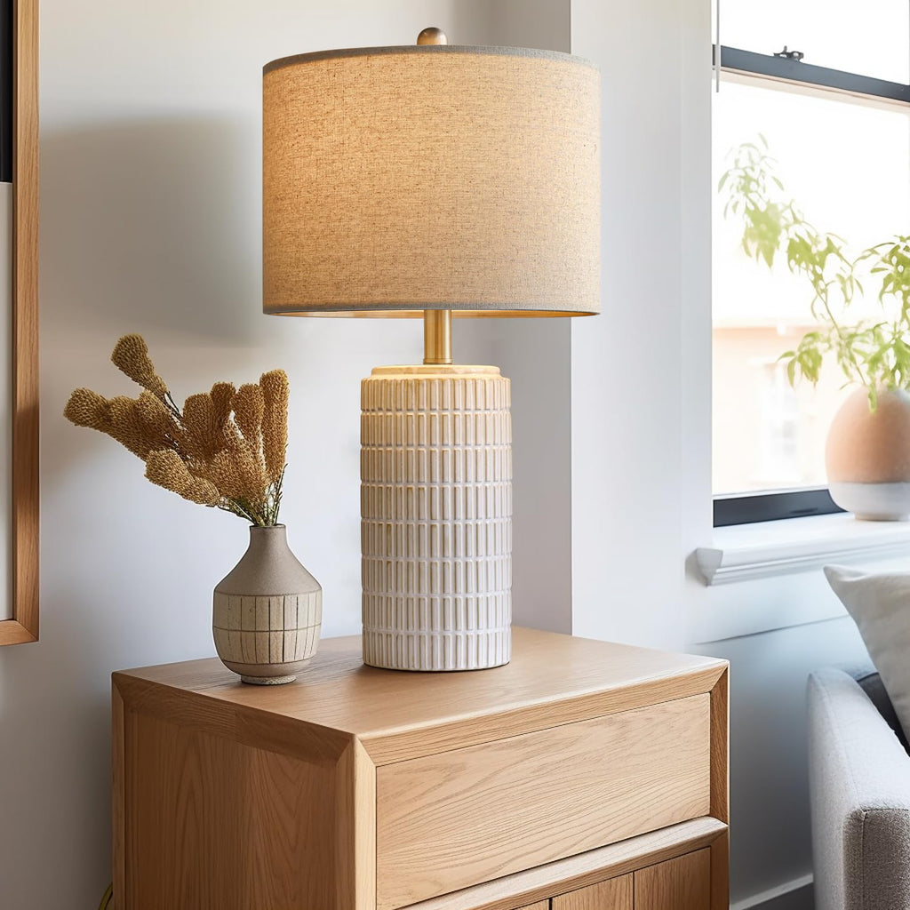 23" Modern Ceramic Table Lamp Set of 2 Bedroom, White