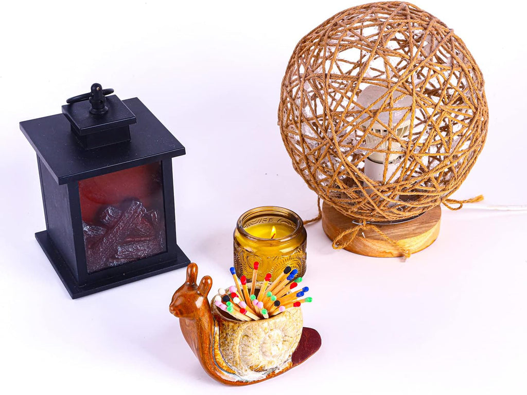 Match Jar with Striker, Brown Ceramic Match Holder, 5.9" L x 5.9" W x 4.8" H, Glossy Finish