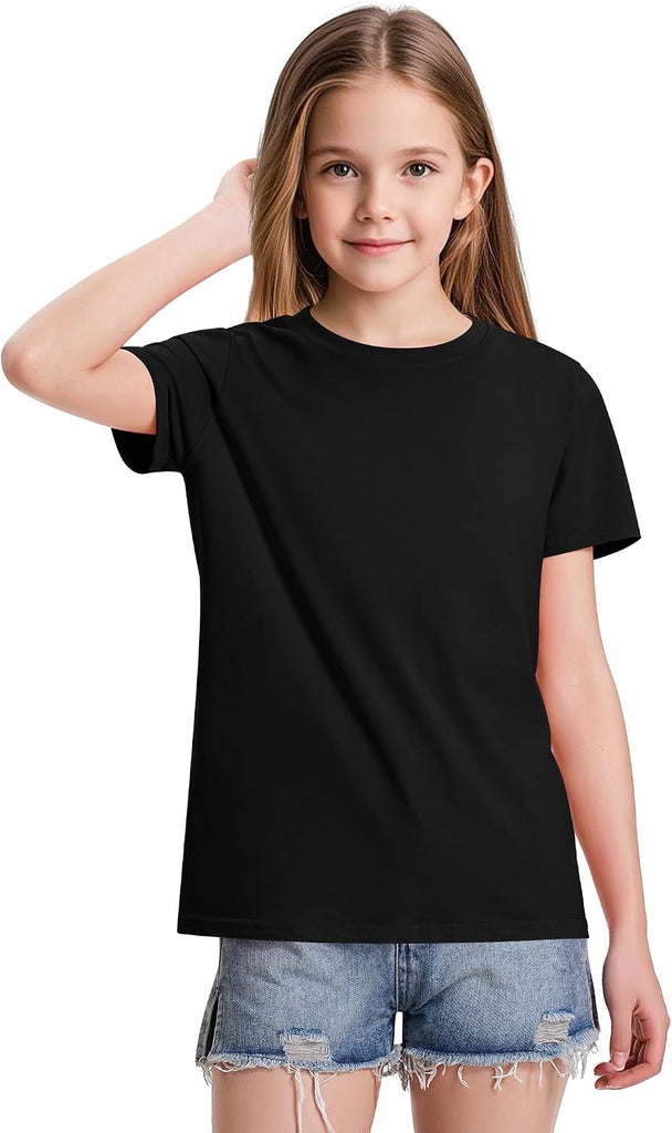 4 Pack Girls Short Sleeve Shirts Cotton T-Shirts Summer Basic Tees