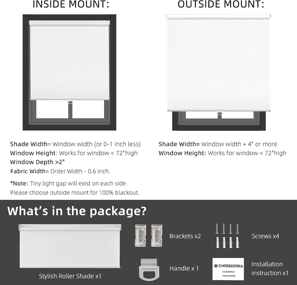 Cordless Free-Stop 100% Blackout Blinds for Windows, Roller Windows Shades with Thermal Insulated, UV Protection