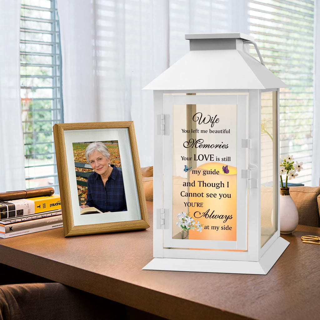 Memorial Lantern for Loss of Wife, Sympathy Lantern with LED Candle, Bereavement Gift in Memory of Wife, Remembrance