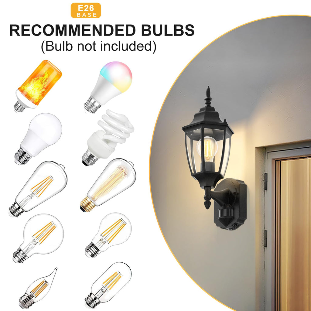 Motion Sensor Outdoor Wall Lights, Outside Porch Lamps, Black