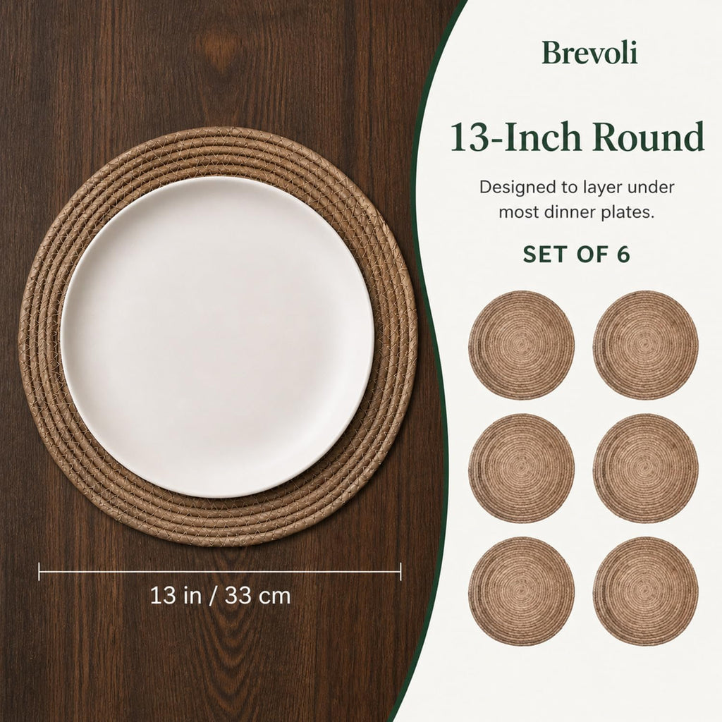 Inch Round Woven Placemats, Rattan Style Charger Plates - Set of 6