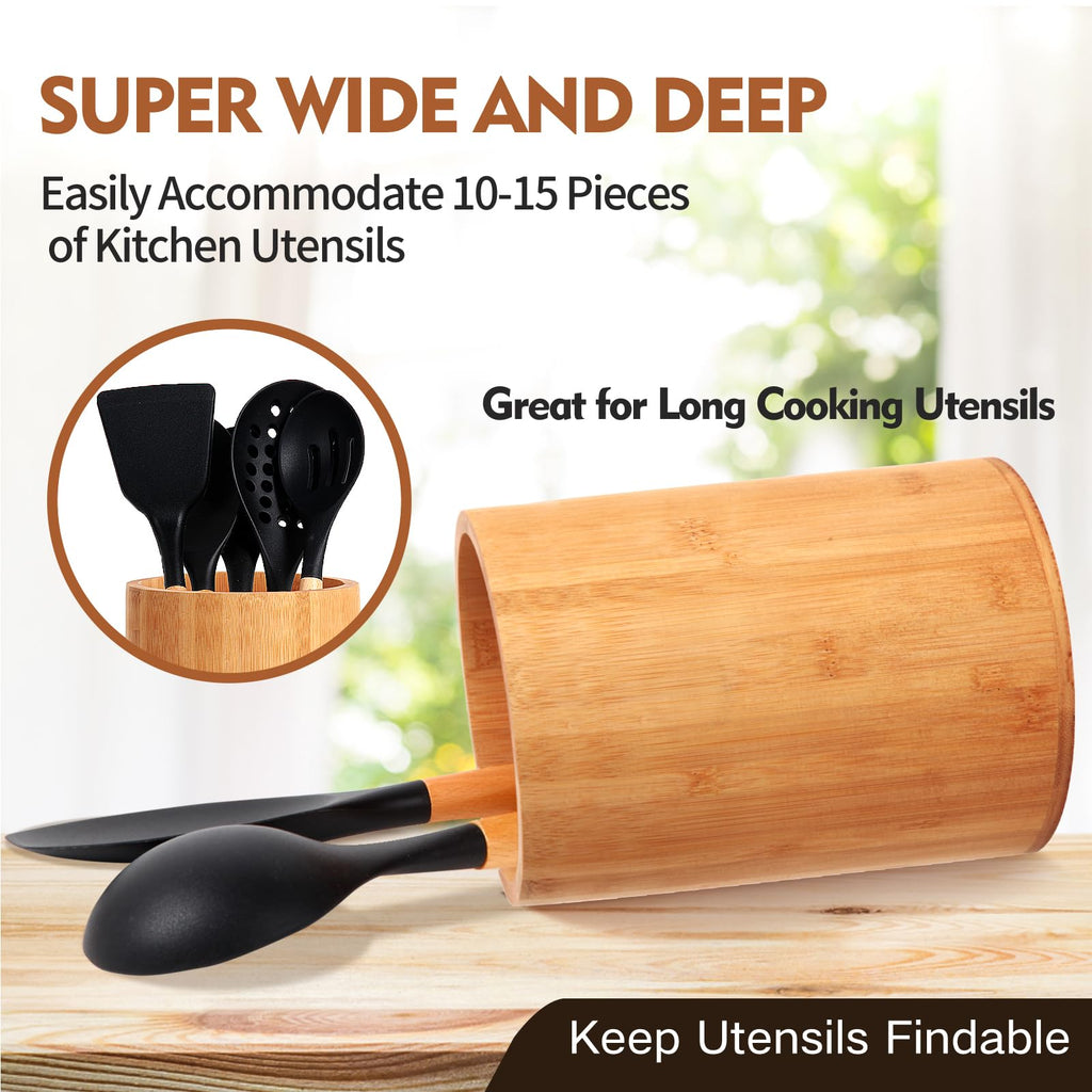 Bamboo Utensil Holder, Large Utensil Holders Counter, Bamboo Spoon and Chopstick Holder Decor, Flatware and Spatula
