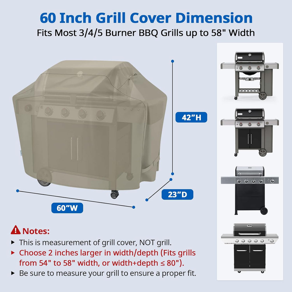 Gas Grill Cover 60 Inch, Heavy Duty Waterproof Outdoor Barbecue Cover with Sealed Seam, FadeStop Material, All