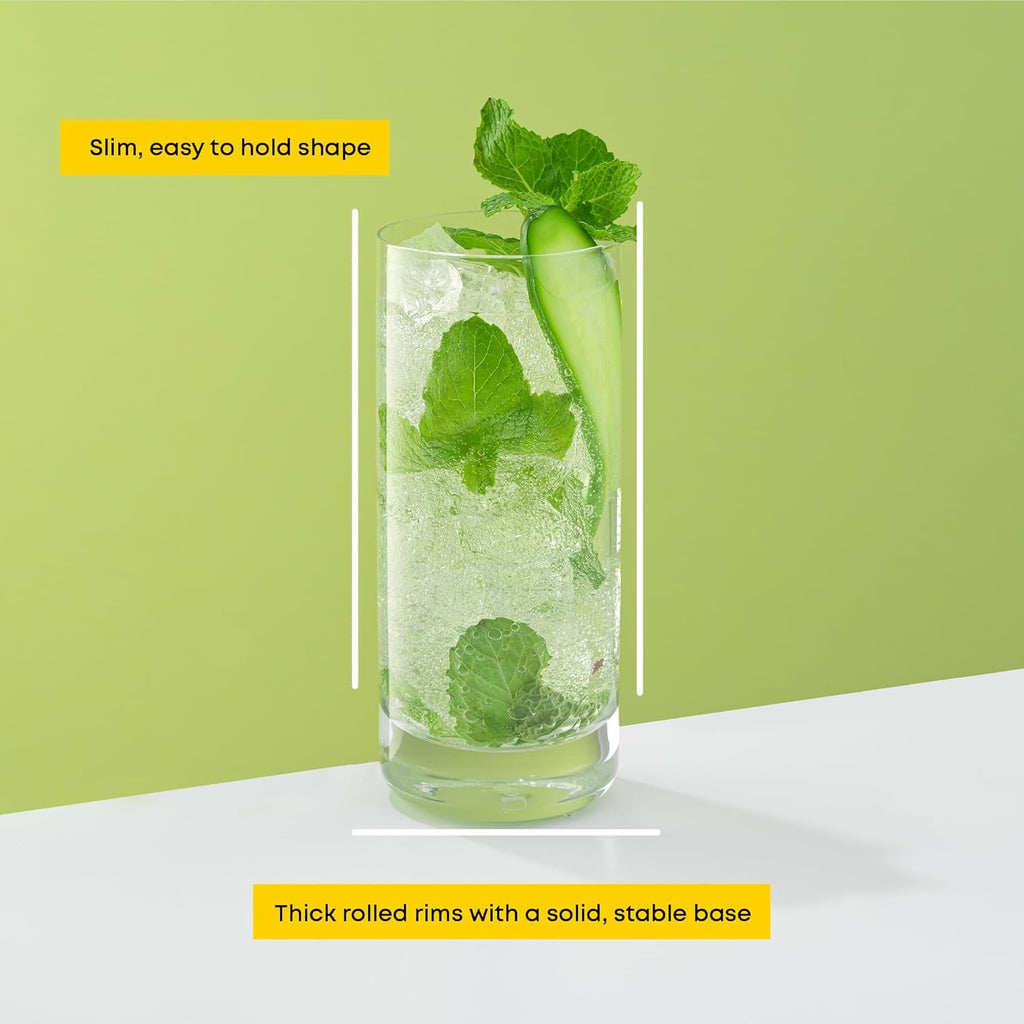 Faye 13oz Highball Glasses, 6pc Tall Glass Sets. Lead-Free Crystal Drinking Glasses. Water Glasses, Mojito Glass